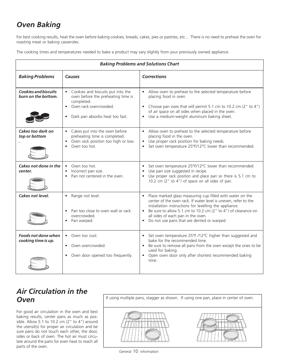 Oven baking, Air circulation in the oven | FRIGIDAIRE 318200805 User Manual | Page 12 / 26