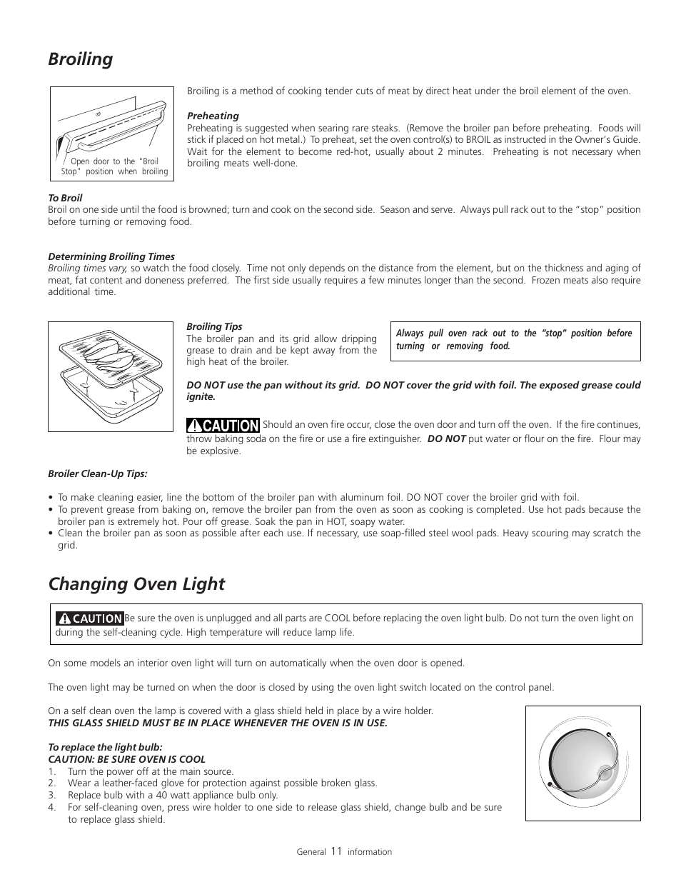 Broiling, Changing oven light | FRIGIDAIRE 318200805 User Manual | Page 13 / 26