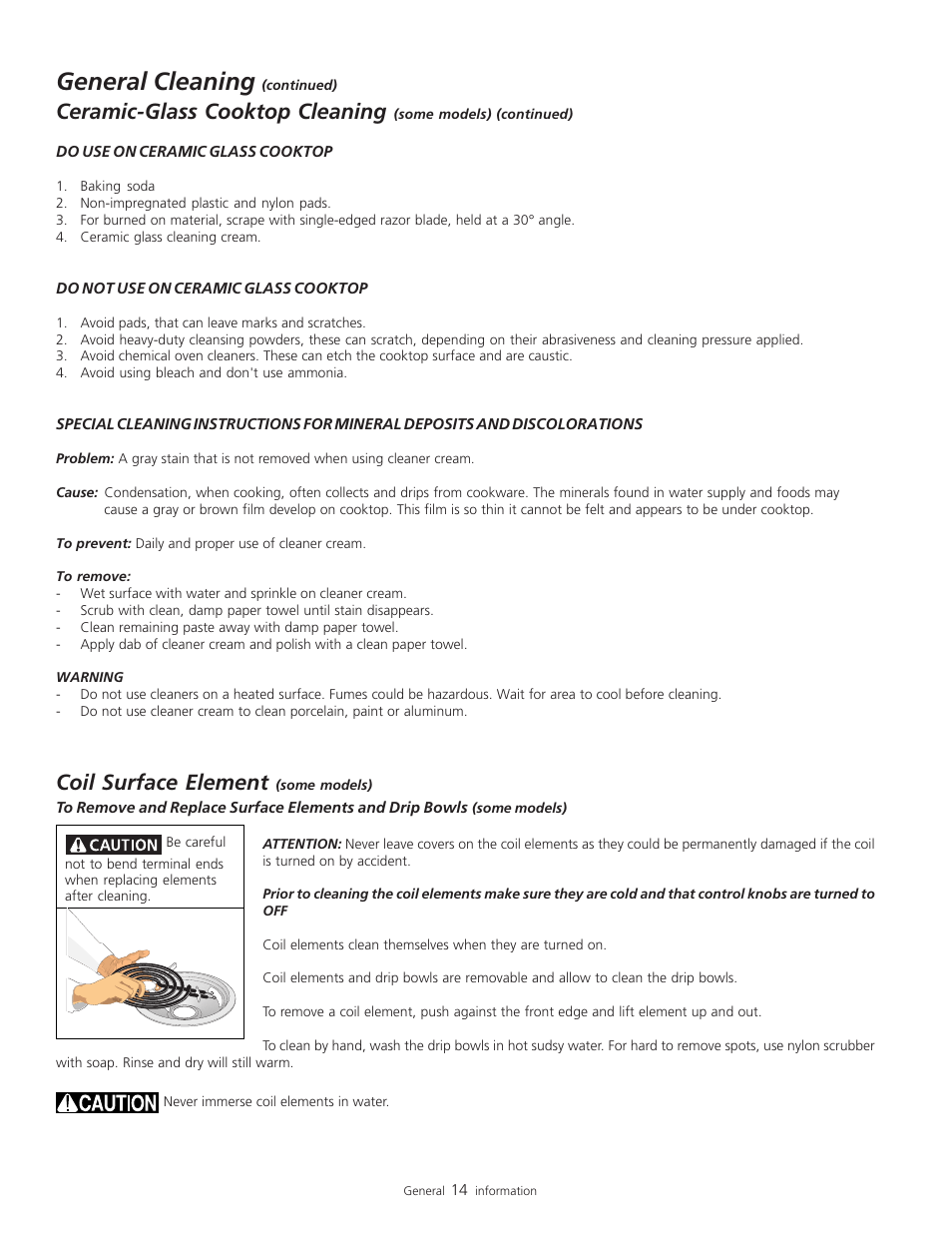 General cleaning, Ceramic-glass cooktop cleaning, Coil surface element | FRIGIDAIRE 318200805 User Manual | Page 16 / 26