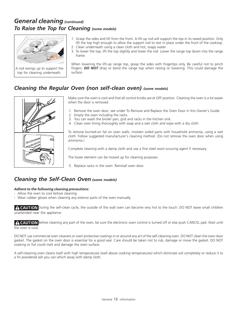 General cleaning, Cleaning the regular oven (non self-clean oven), Cleaning the self-clean oven | FRIGIDAIRE 318200805 User Manual | Page 18 / 26