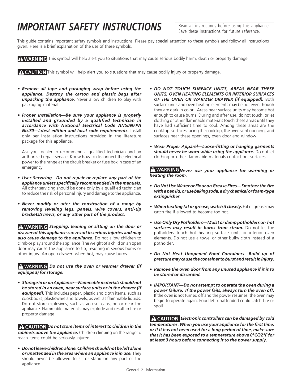 Important safety instructions | FRIGIDAIRE 318200805 User Manual | Page 4 / 26