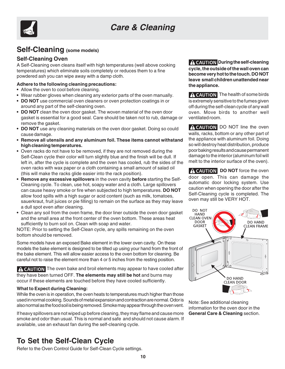 Care & cleaning, Self-cleaning | FRIGIDAIRE 318205121 User Manual | Page 10 / 14