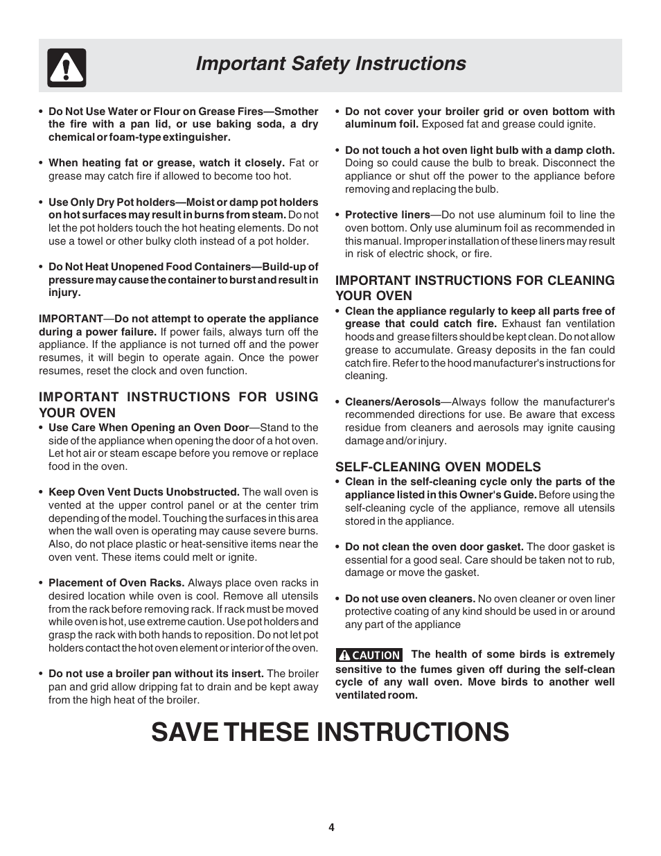 Save these instructions, Important safety instructions | FRIGIDAIRE 318205121 User Manual | Page 4 / 14