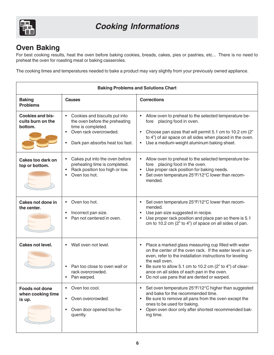 Cooking informations, Oven baking | FRIGIDAIRE 318205121 User Manual | Page 6 / 14