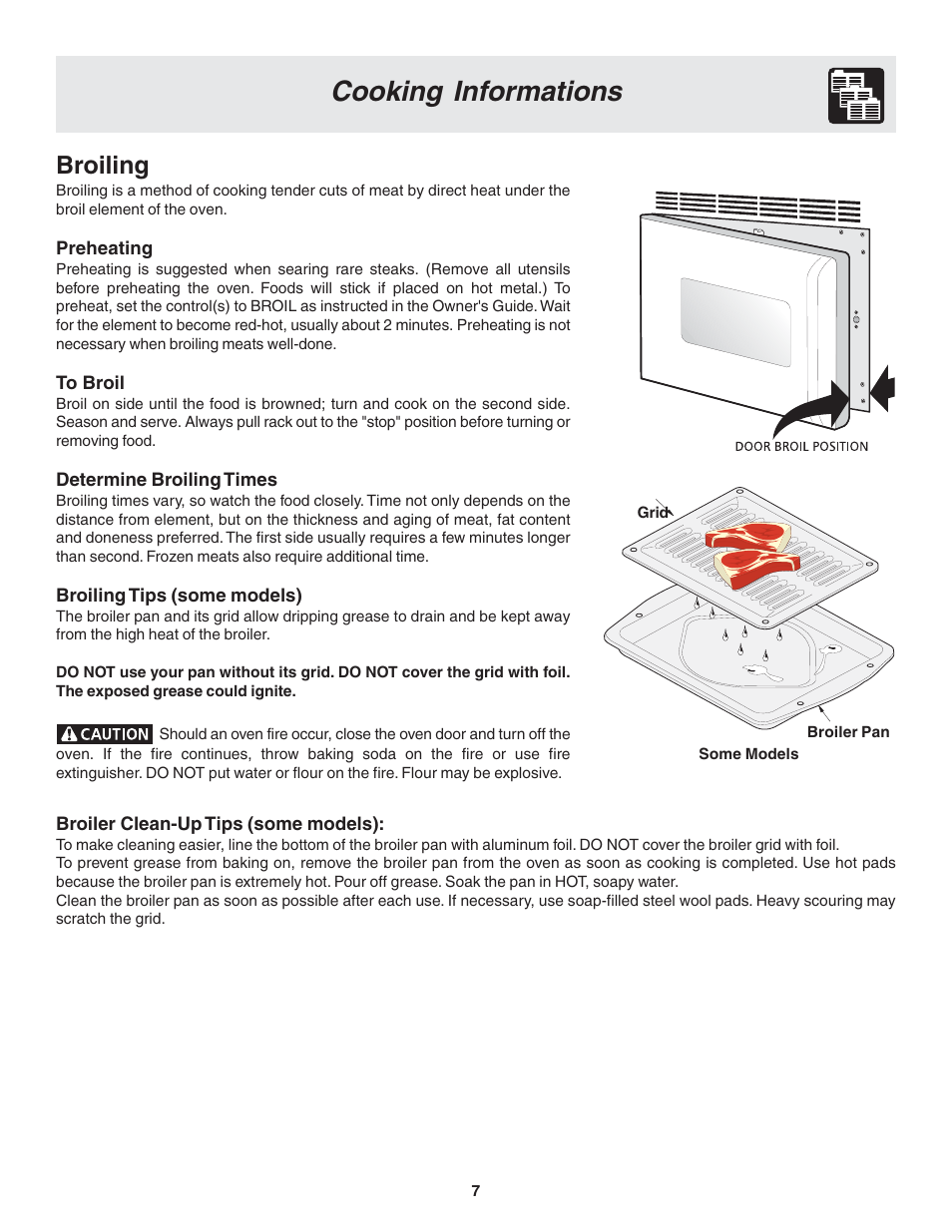 Cooking informations, Broiling | FRIGIDAIRE 318205121 User Manual | Page 7 / 14