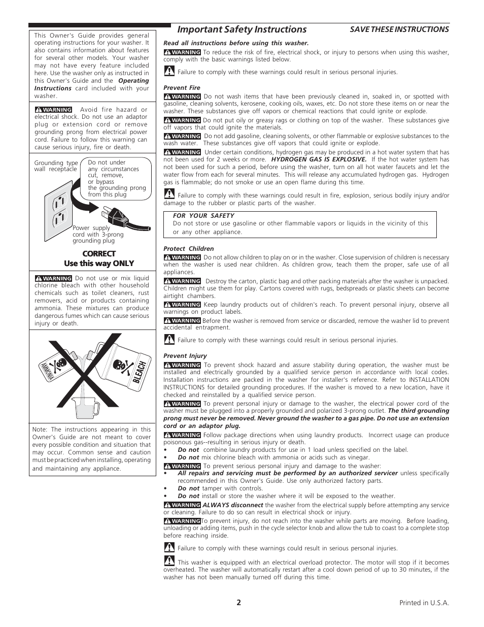 Important safety instructions | FRIGIDAIRE 134670100 User Manual | Page 2 / 11