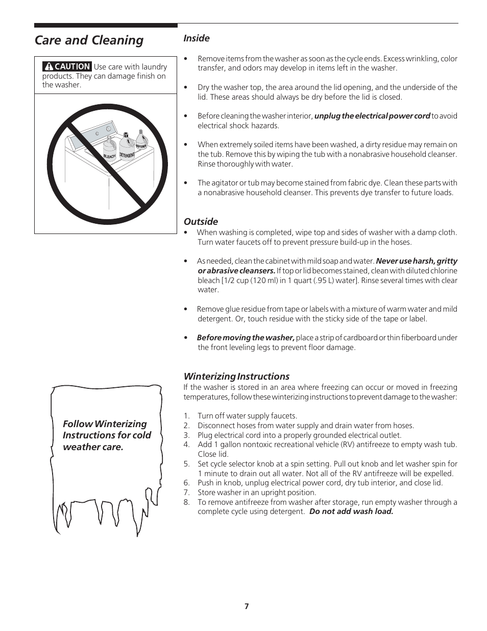 Care and cleaning | FRIGIDAIRE 134670100 User Manual | Page 7 / 11