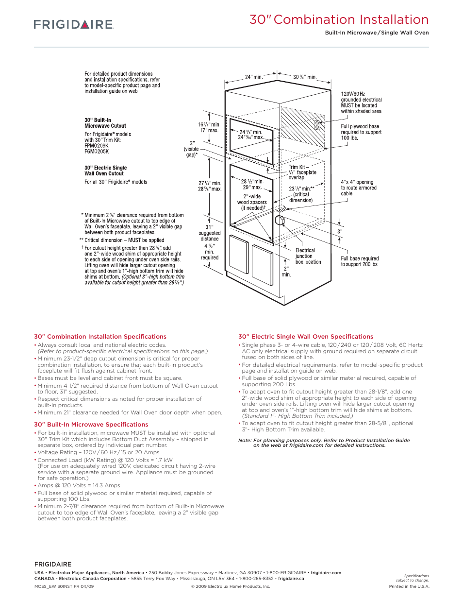 30" combination installation | FRIGIDAIRE Gallery FGEW3045K User Manual | Page 5 / 6