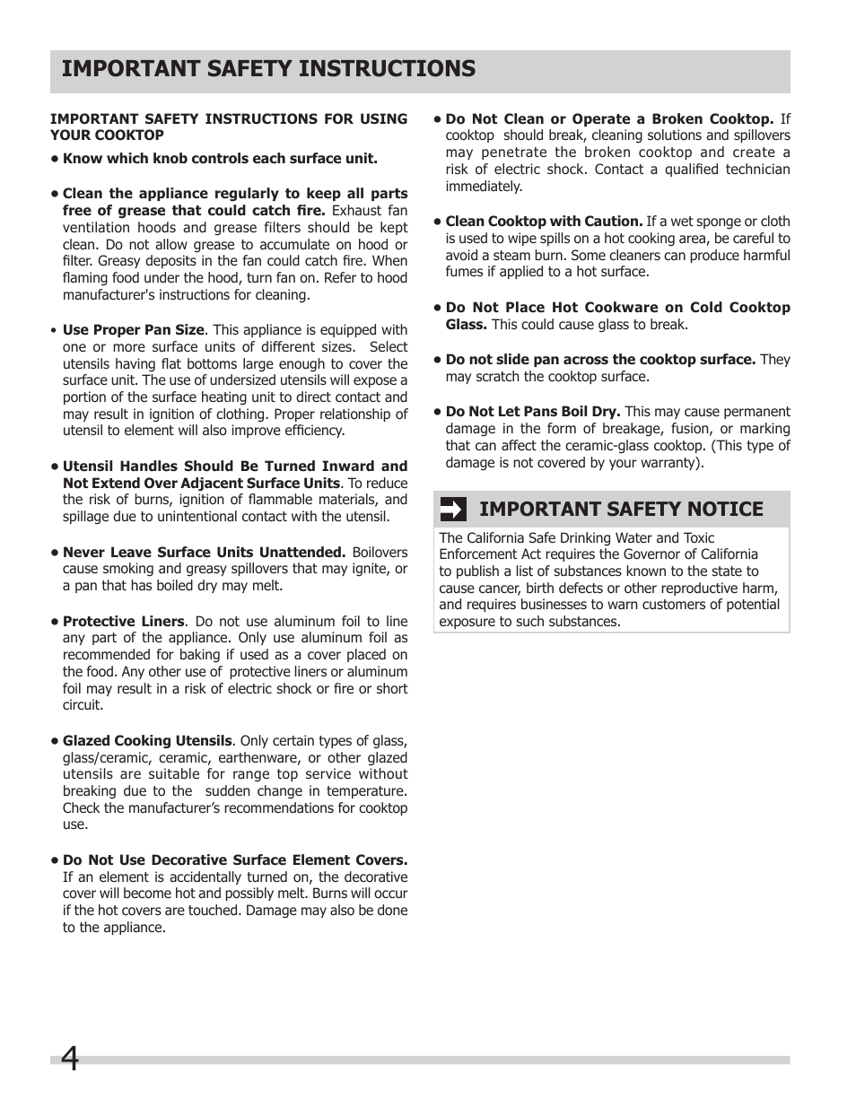 Important safety instructions, Important safety notice | FRIGIDAIRE 318203628 User Manual | Page 4 / 12