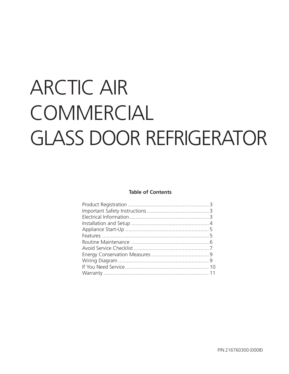 FRIGIDAIRE Artic Air Commerical Glass Door Refrigerator User Manual | 10 pages