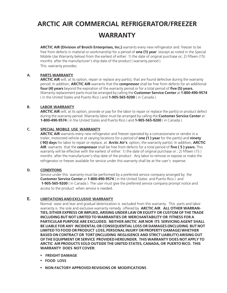 FRIGIDAIRE Artic Air Commerical Glass Door Refrigerator User Manual | Page 10 / 10