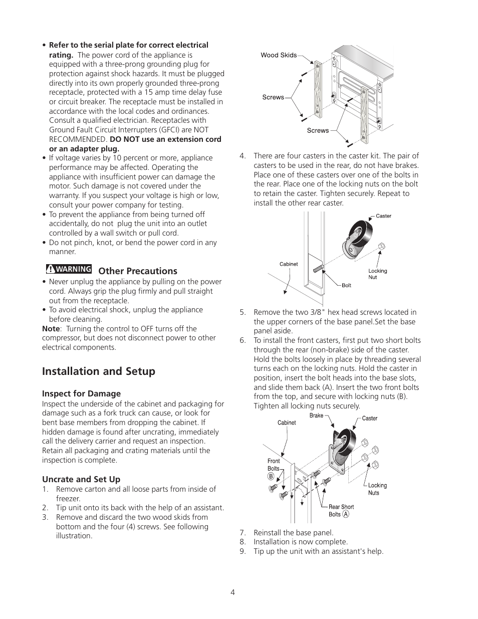 Installation and setup | FRIGIDAIRE Artic Air Commerical Glass Door Refrigerator User Manual | Page 3 / 10