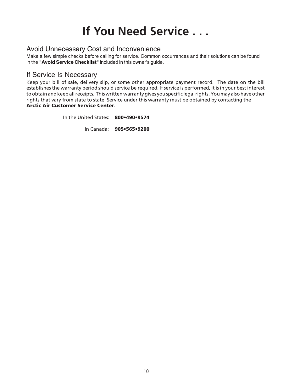 If you need service | FRIGIDAIRE Artic Air Commerical Glass Door Refrigerator User Manual | Page 9 / 10