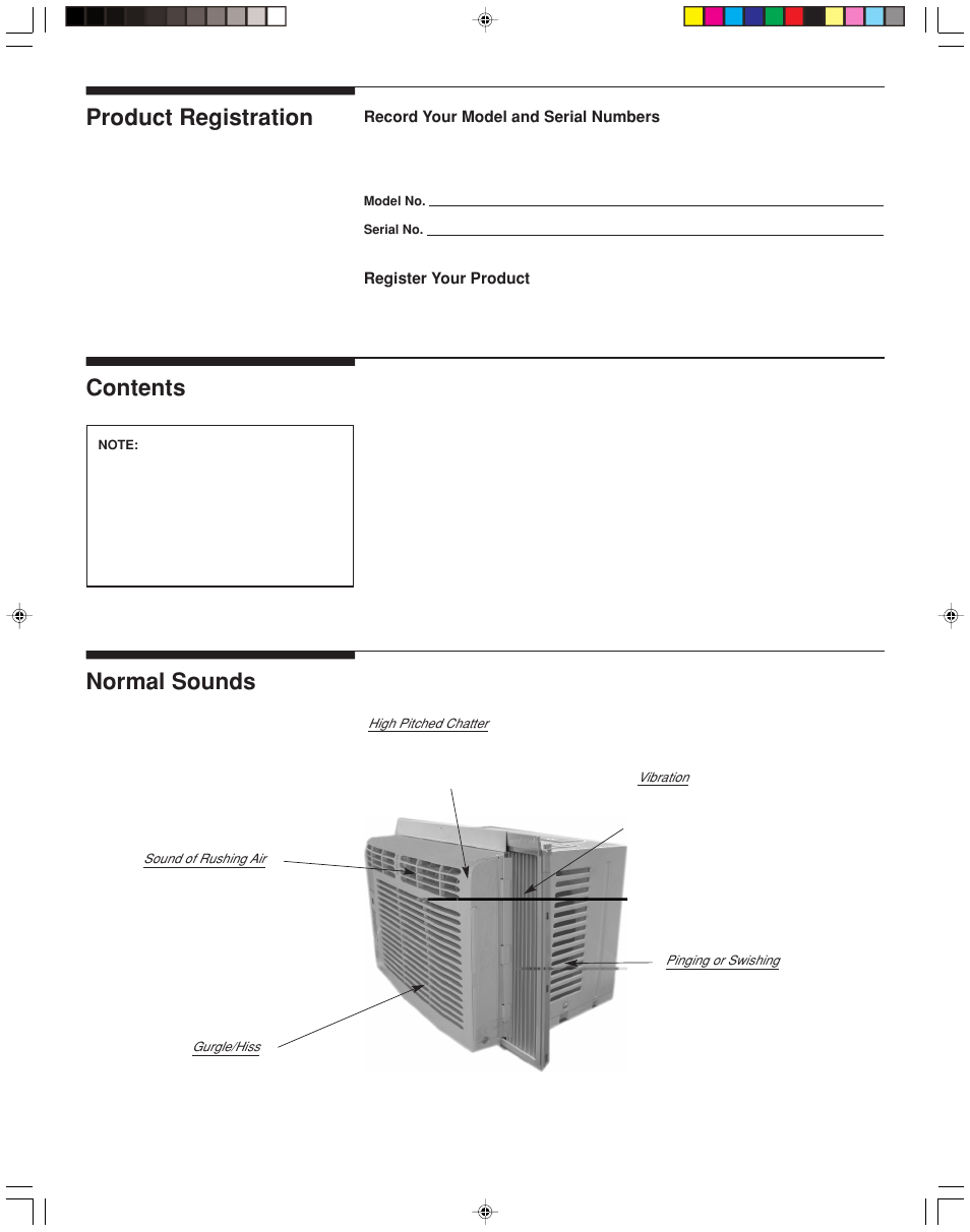 Product registration contents normal sounds | FRIGIDAIRE 220201d053 User Manual | Page 3 / 7