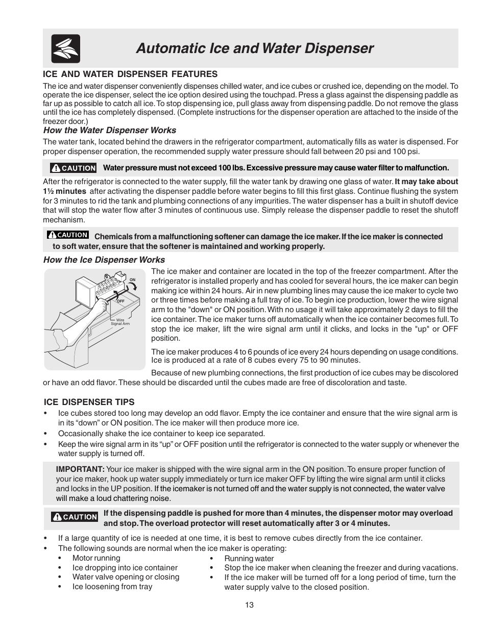 Automatic ice and water dispenser | FRIGIDAIRE 240389312 User Manual | Page 13 / 25