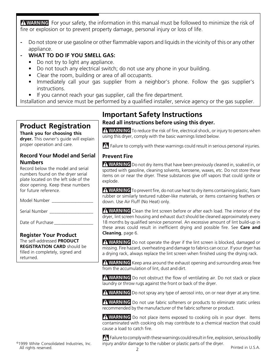 Important safety instructions, Product registration | FRIGIDAIRE 131882000 (9907) User Manual | Page 2 / 10