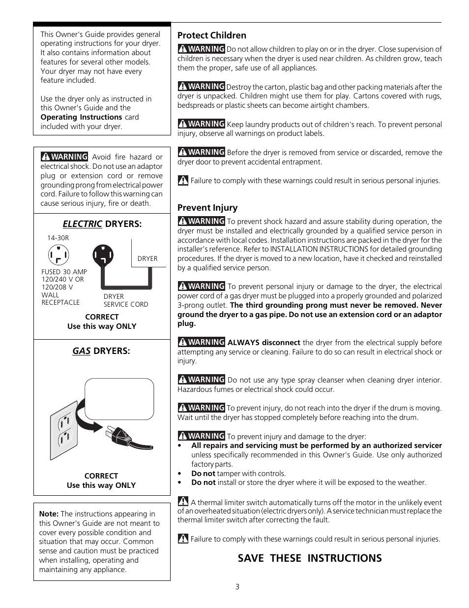 Save these instructions | FRIGIDAIRE 131882000 (9907) User Manual | Page 3 / 10