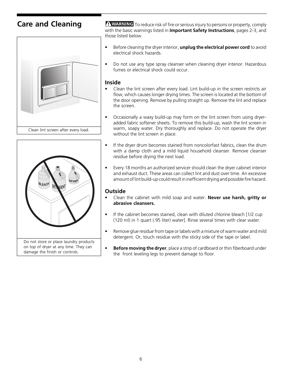Care and cleaning | FRIGIDAIRE 131882000 (9907) User Manual | Page 6 / 10