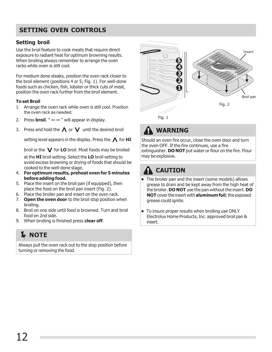 Setting oven controls, Caution warning | FRIGIDAIRE 316902210 User Manual | Page 12 / 20