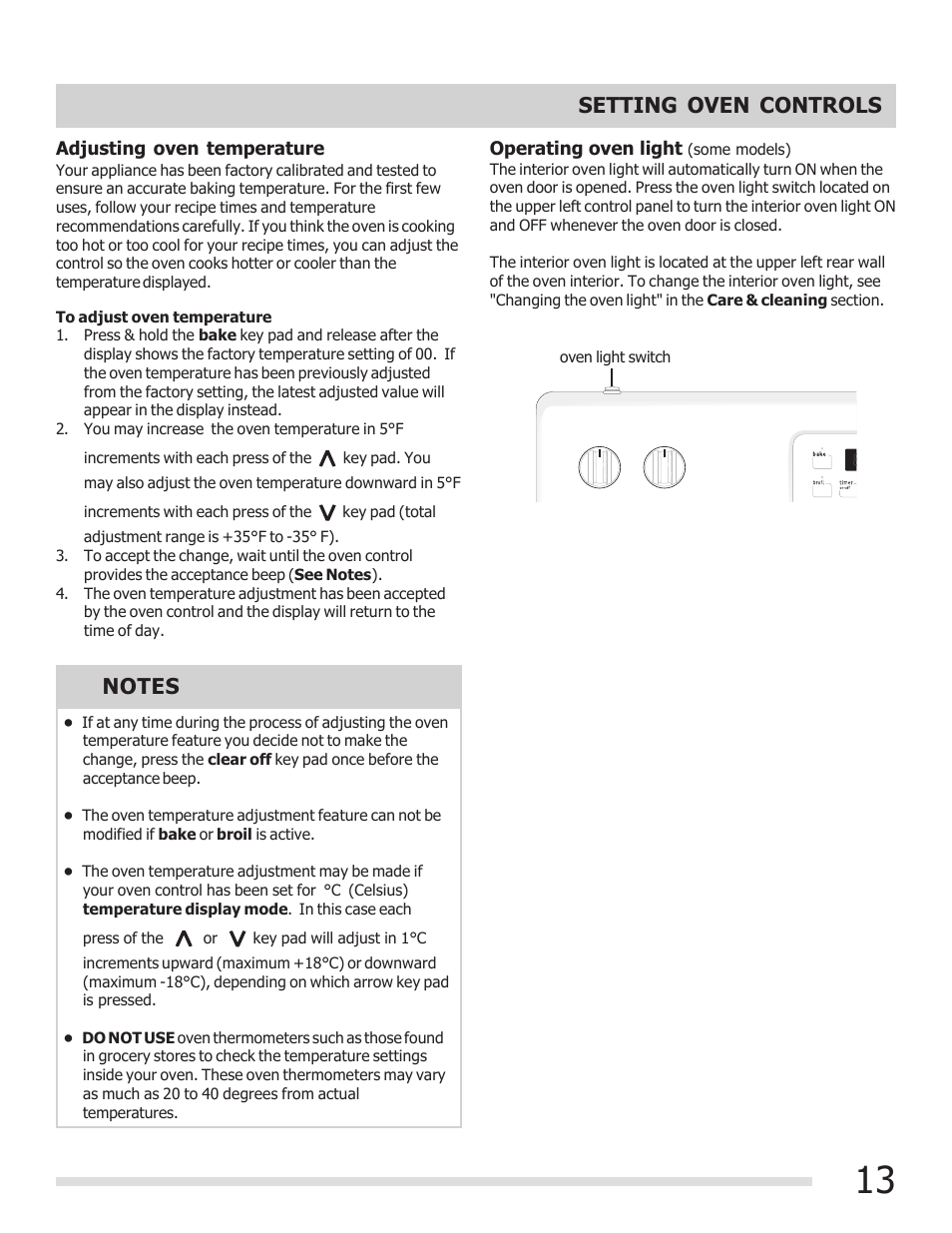 Setting oven controls | FRIGIDAIRE 316902210 User Manual | Page 13 / 20