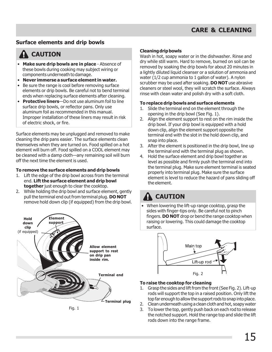 Caution, Care & cleaning | FRIGIDAIRE 316902210 User Manual | Page 15 / 20