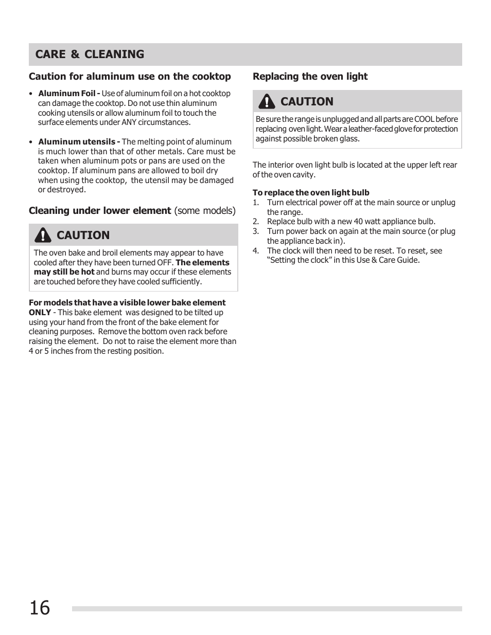 Care & cleaning, Caution | FRIGIDAIRE 316902210 User Manual | Page 16 / 20