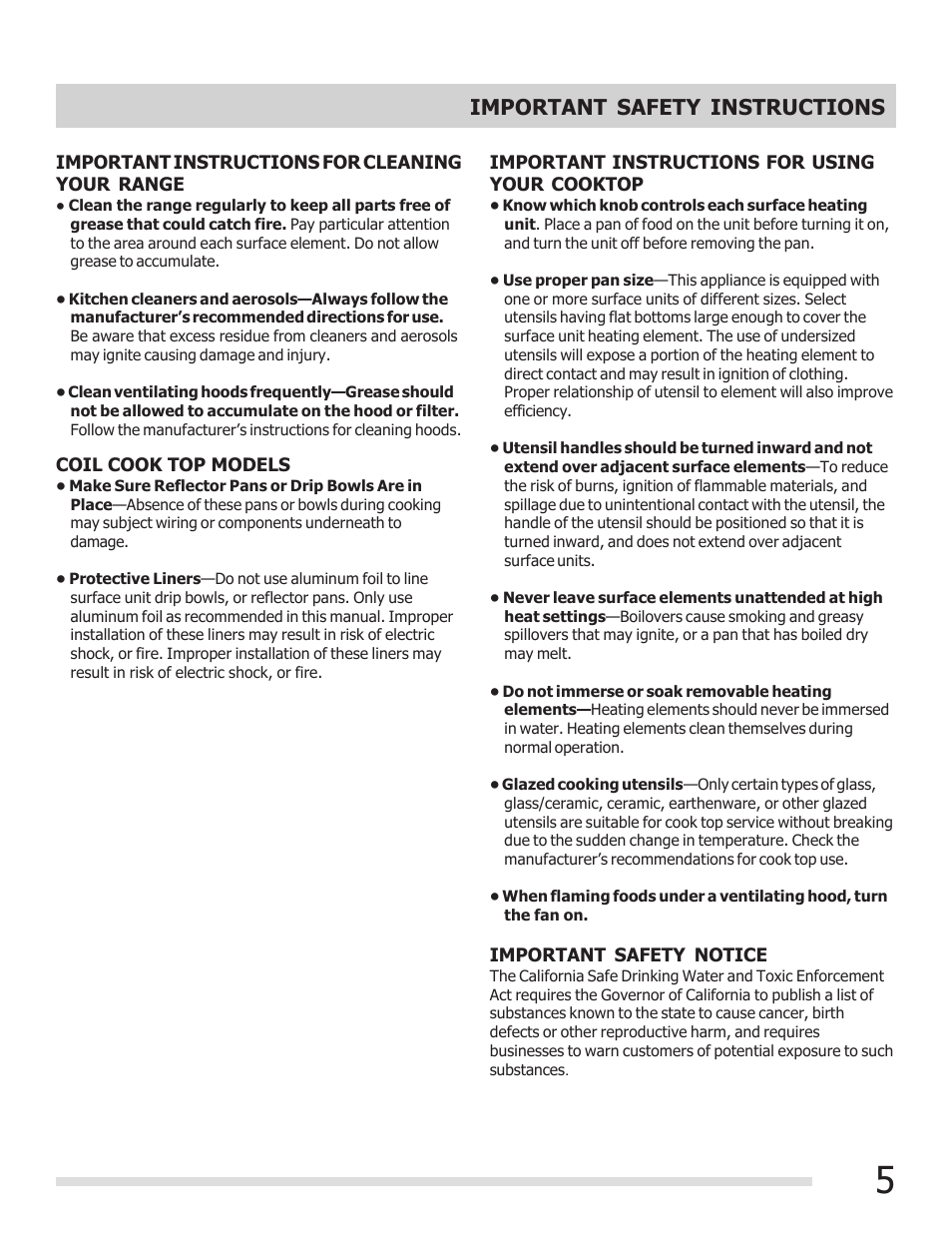 Important safety instructions | FRIGIDAIRE 316902210 User Manual | Page 5 / 20
