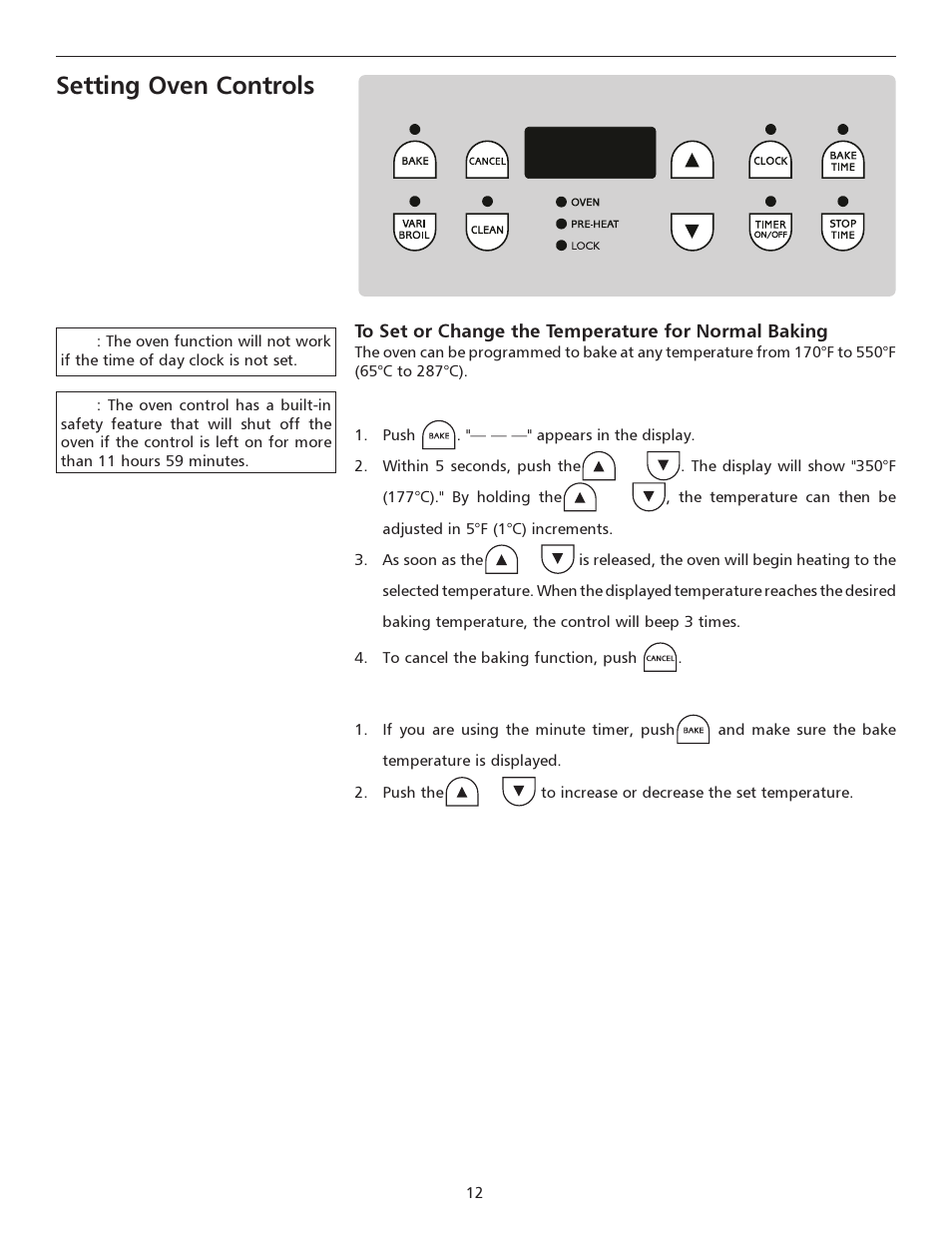 Setting oven controls | FRIGIDAIRE 316135923 User Manual | Page 12 / 24