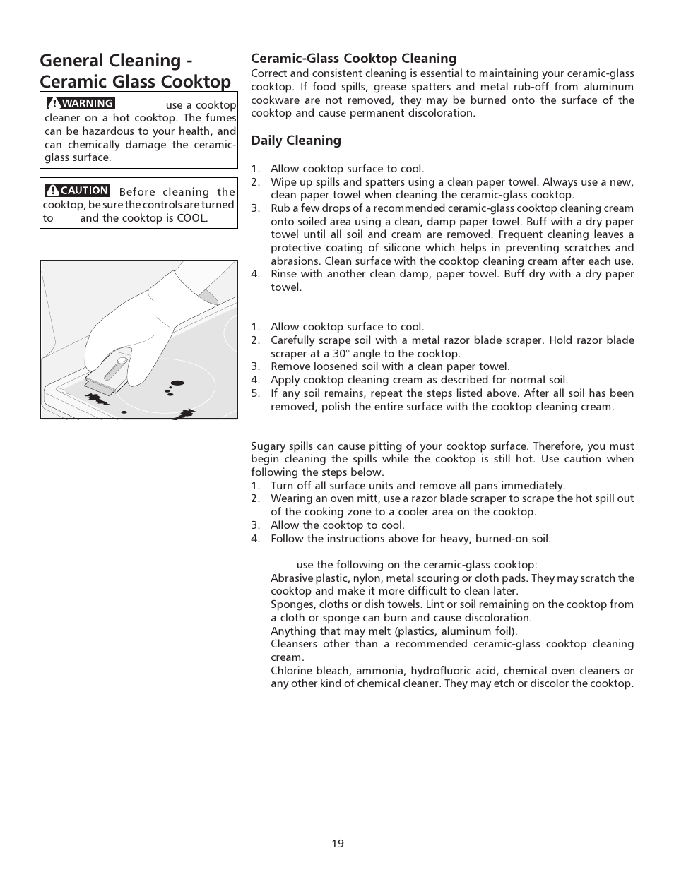General cleaning - ceramic glass cooktop | FRIGIDAIRE 316135923 User Manual | Page 19 / 24