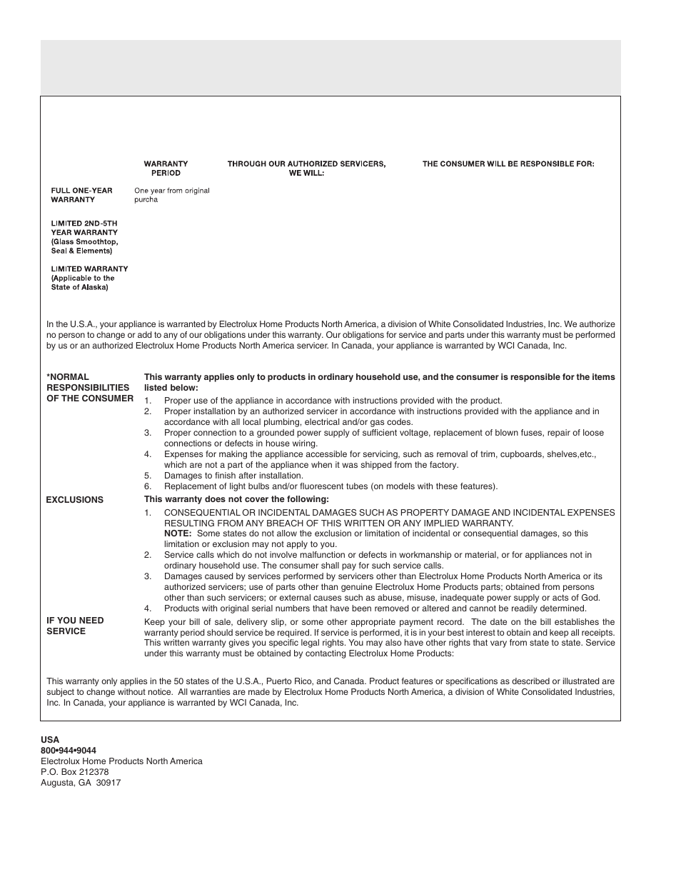FRIGIDAIRE 316135923 User Manual | Page 24 / 24