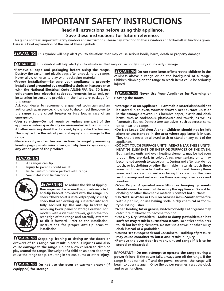 Important safety instructions | FRIGIDAIRE 316135923 User Manual | Page 3 / 24