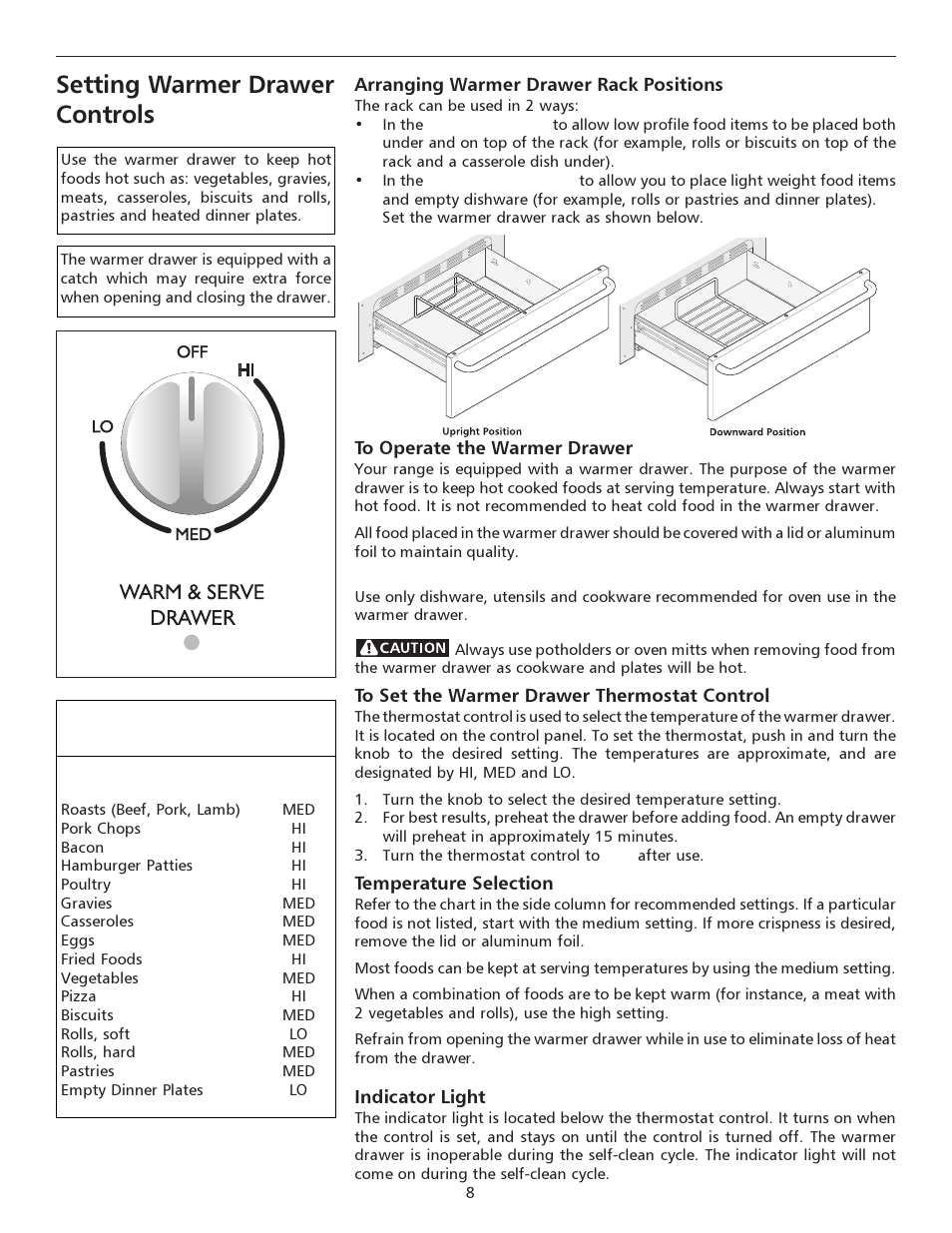 Setting warmer drawer controls | FRIGIDAIRE 316135923 User Manual | Page 8 / 24