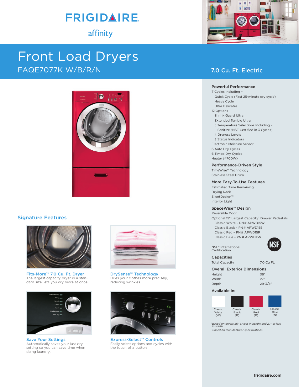 FRIGIDAIRE Affinity FAQE7077K User Manual | 2 pages