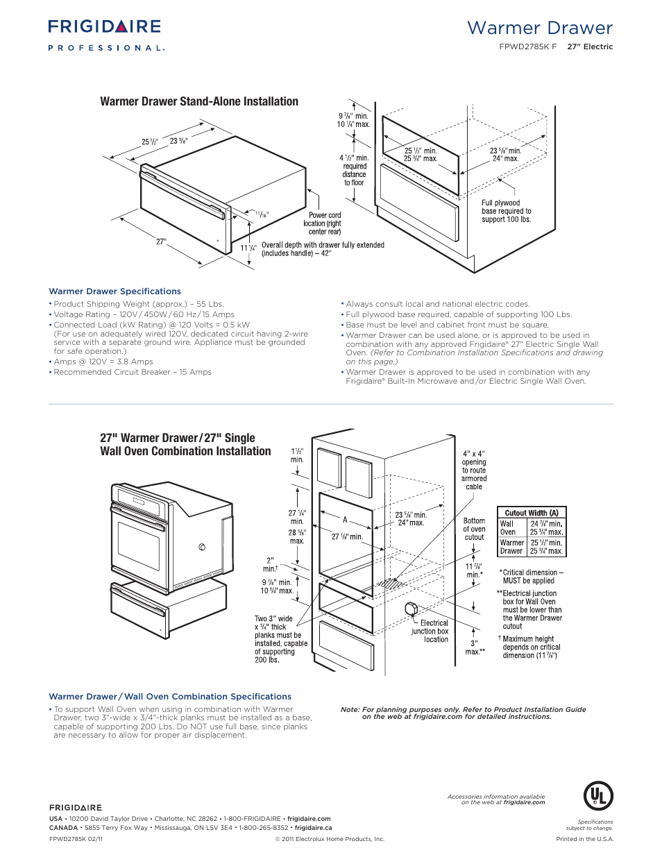 Warmer drawer | FRIGIDAIRE FPWD2785KF User Manual | Page 3 / 7