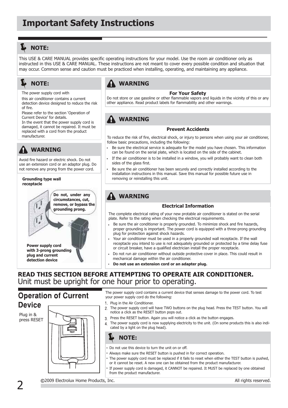 Important safety instructions, Warning | FRIGIDAIRE 2020252A0373 User Manual | Page 2 / 12