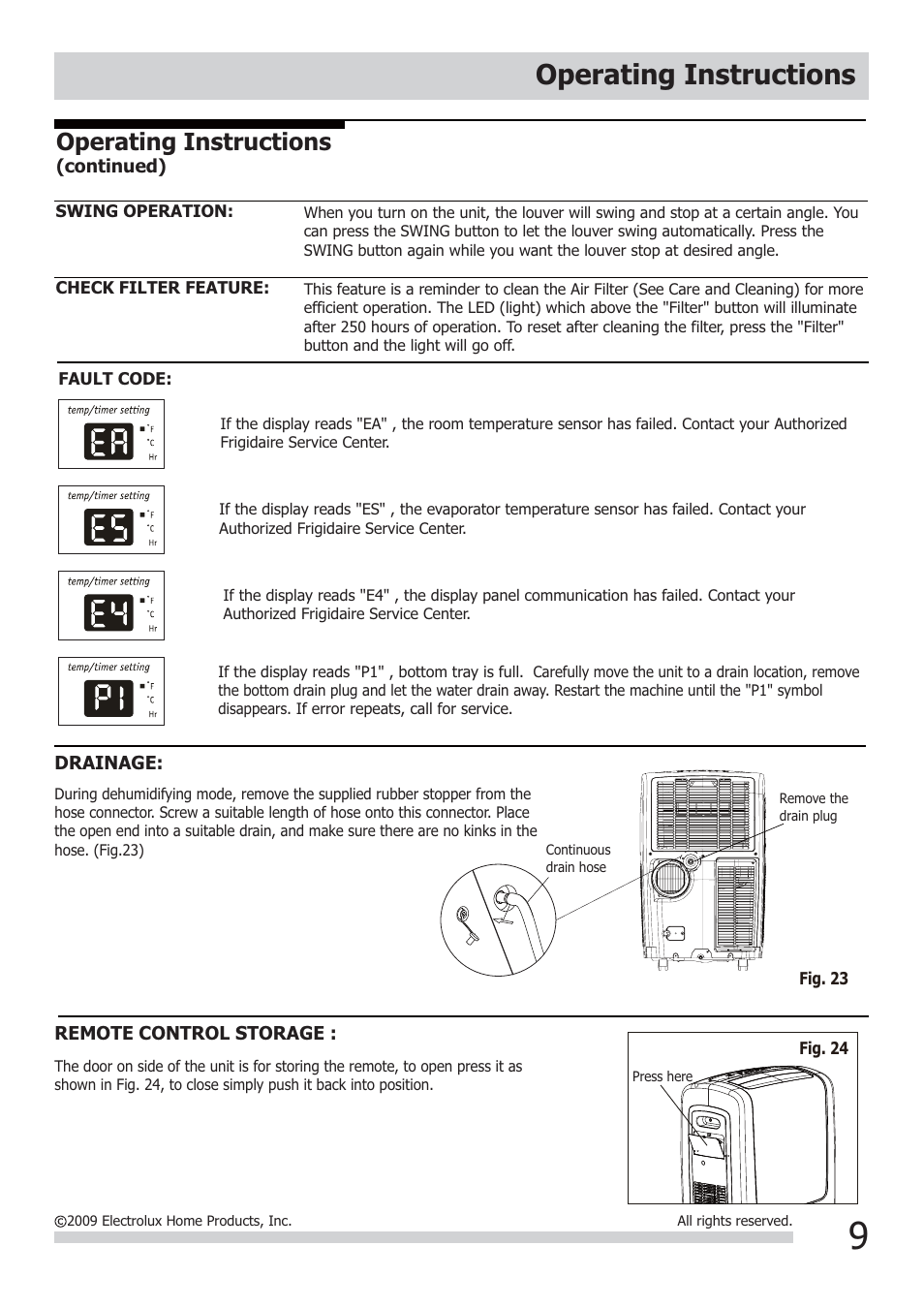 Operating instructions | FRIGIDAIRE 2020252A0373 User Manual | Page 9 / 12