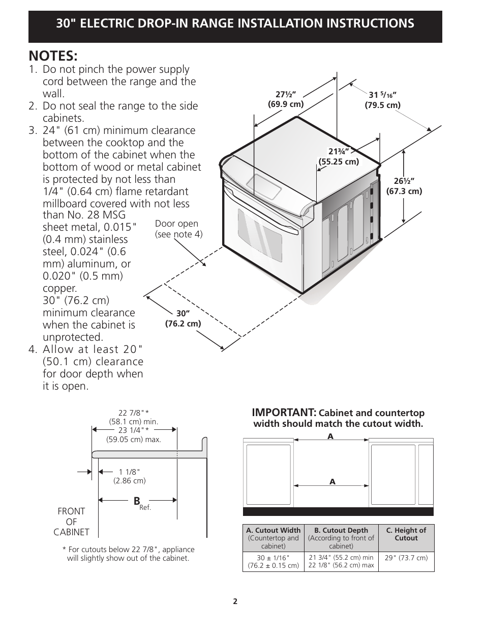 Important | FRIGIDAIRE 318201613 User Manual | Page 2 / 16