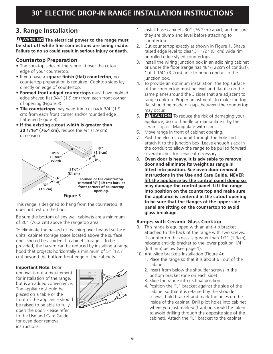Range installation | FRIGIDAIRE 318201613 User Manual | Page 6 / 16