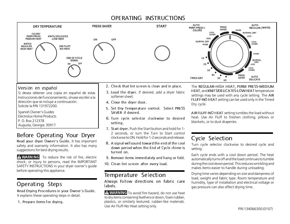 FRIGIDAIRE 134066300 User Manual | 2 pages