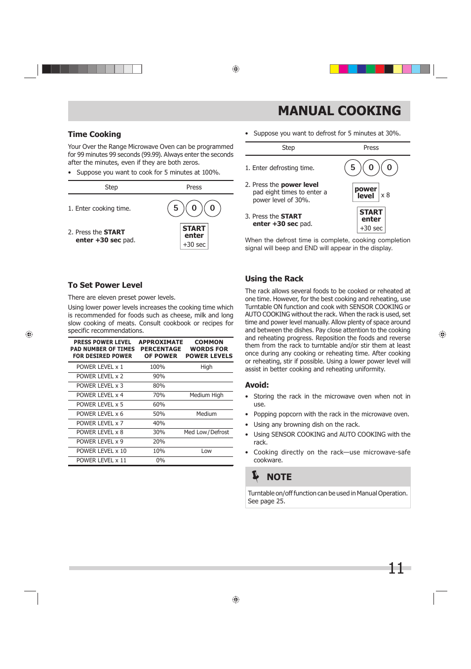 Manual cooking | FRIGIDAIRE 316495055 User Manual | Page 11 / 29
