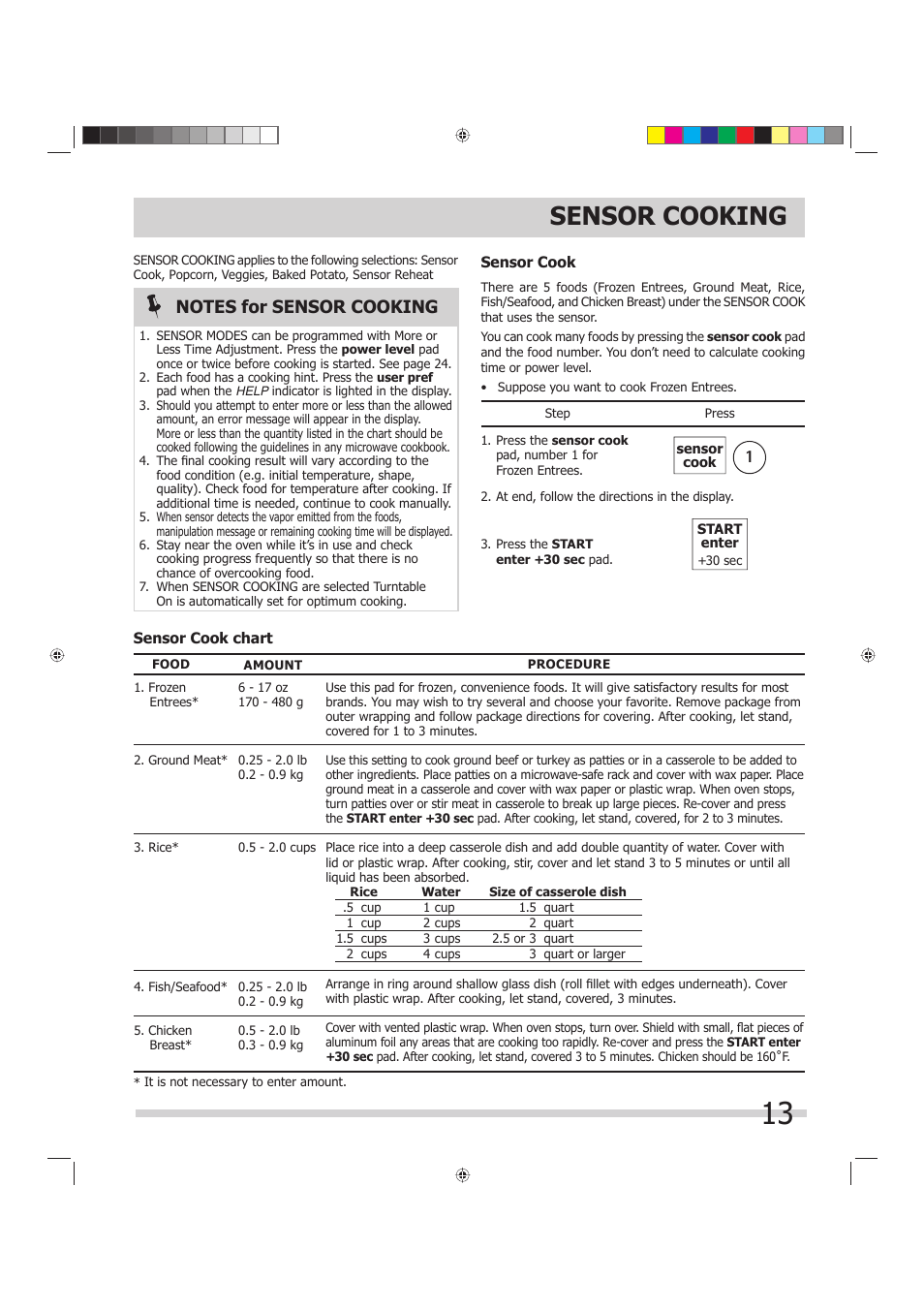 Sensor cooking | FRIGIDAIRE 316495055 User Manual | Page 13 / 29