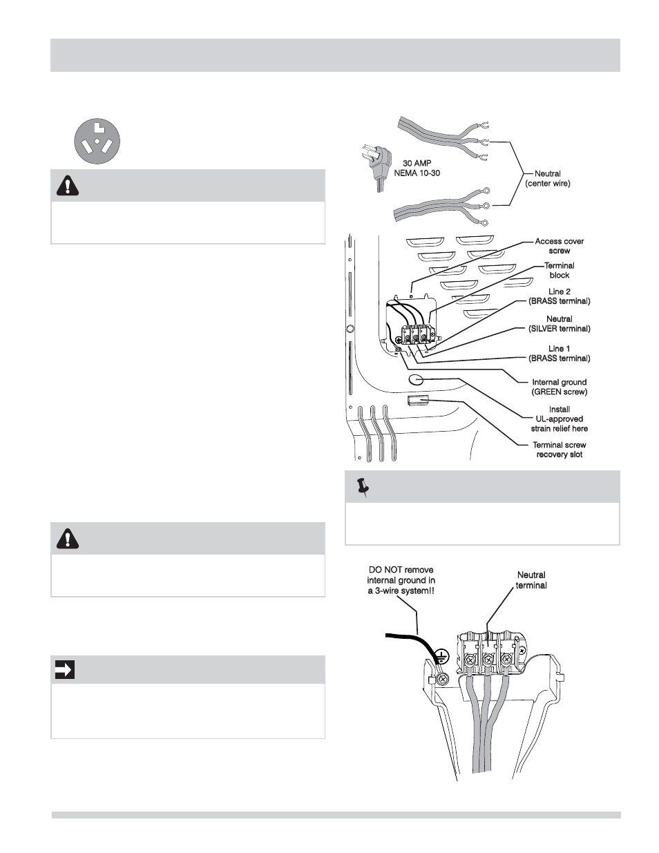 Installation instructions, Electrical connection (non-canada) - 3 wire cord, Important | Warning, Wire receptacle (nema type 10-30r) | FRIGIDAIRE 137112200B User Manual | Page 15 / 48