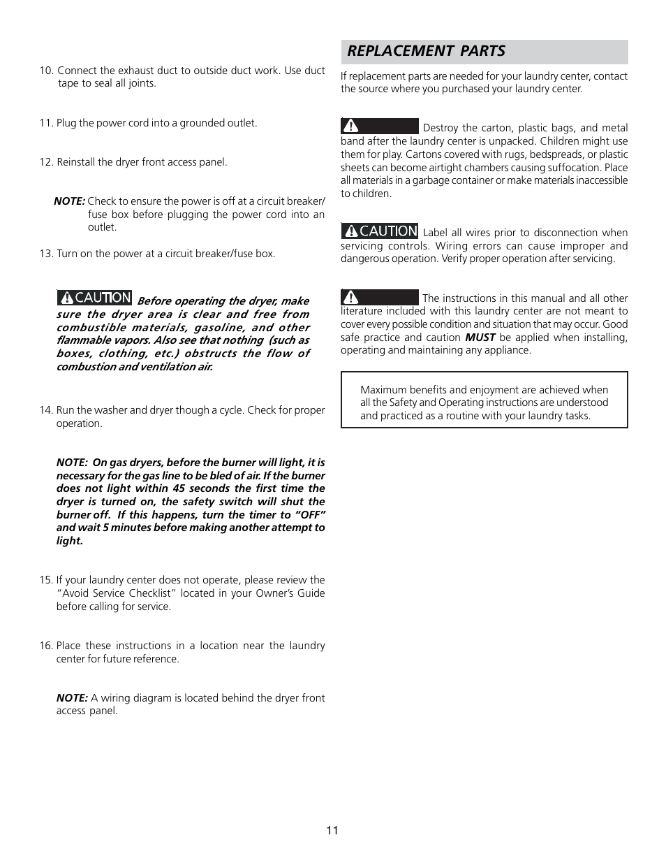 Replacement parts | FRIGIDAIRE 134897500B User Manual | Page 11 / 20