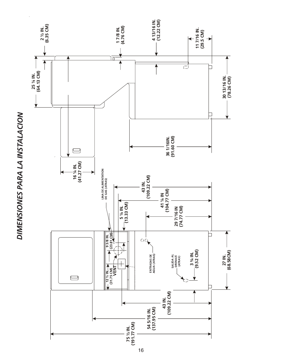 Dimensiones p ara la inst alacion | FRIGIDAIRE 134897500B User Manual | Page 16 / 20