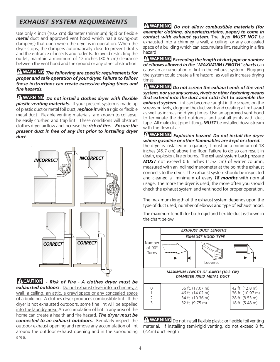 Exhaust system requirements | FRIGIDAIRE 134897500B User Manual | Page 4 / 20