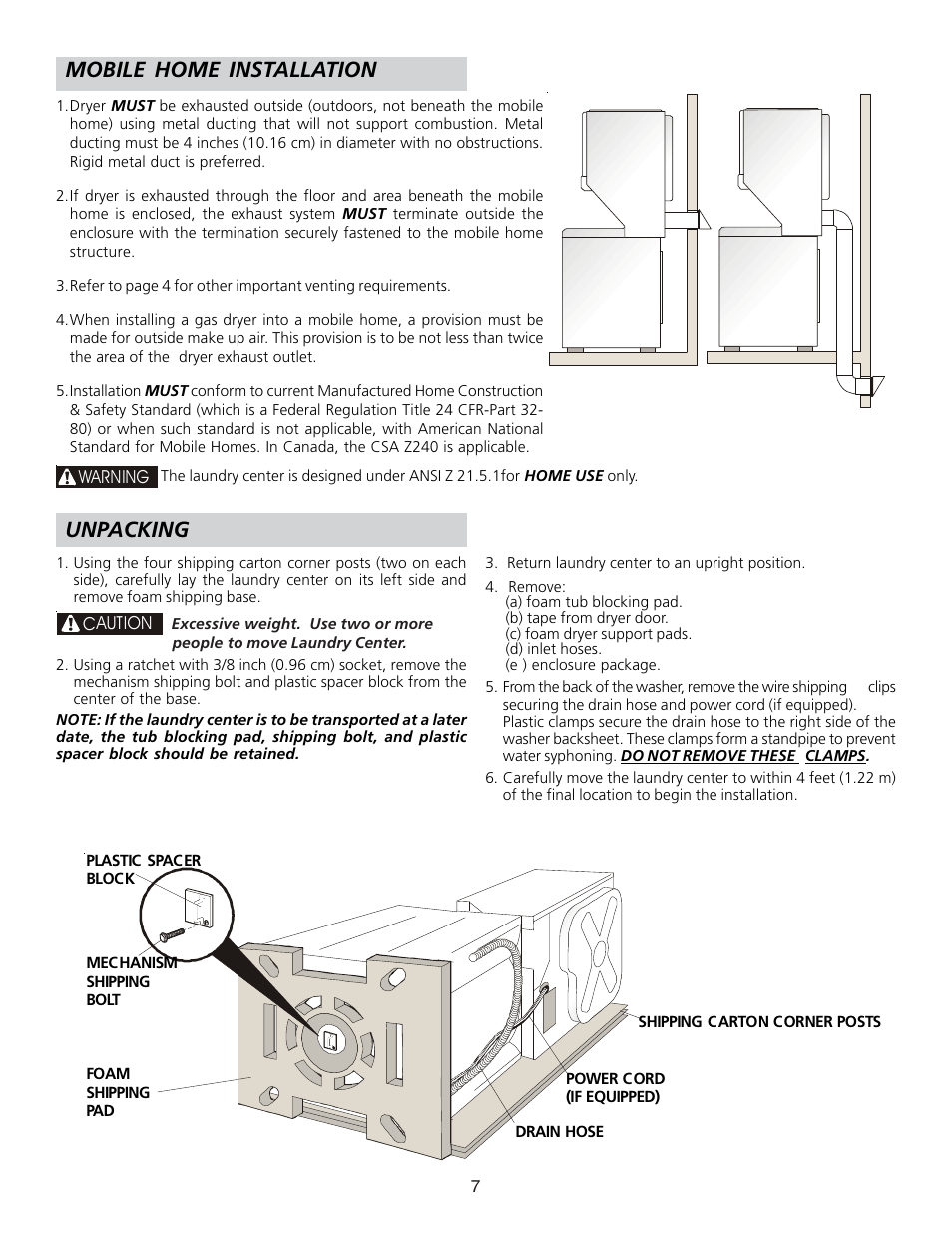 Unpacking mobile home installation | FRIGIDAIRE 134897500B User Manual | Page 7 / 20