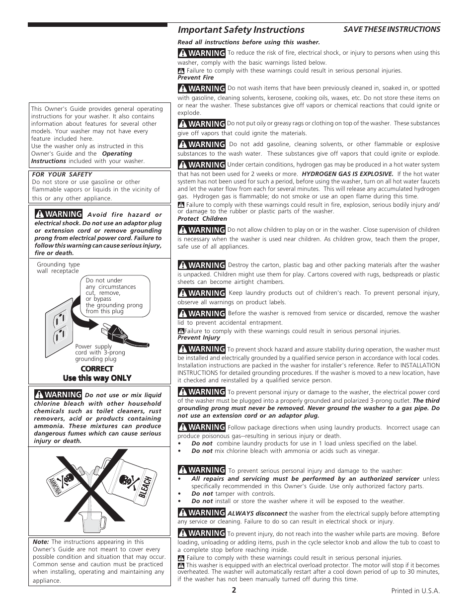 Important safety instructions | FRIGIDAIRE 134670300 User Manual | Page 2 / 10