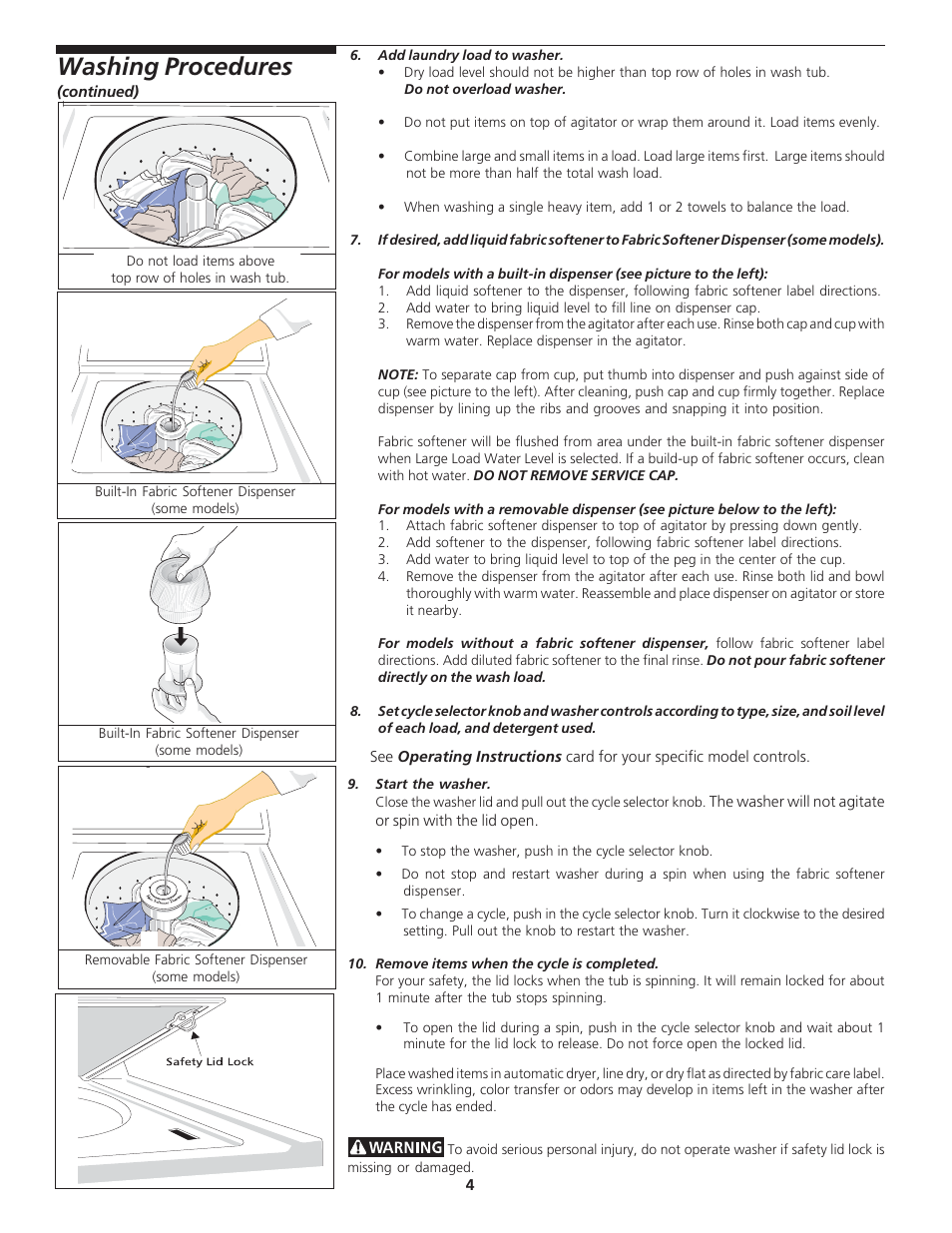 Washing procedures | FRIGIDAIRE 134670300 User Manual | Page 4 / 10