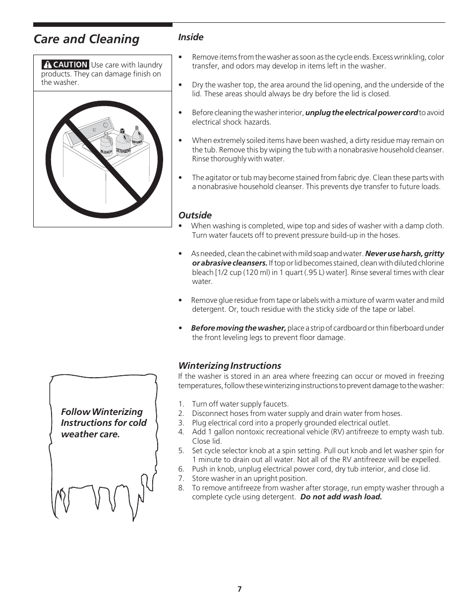 Care and cleaning | FRIGIDAIRE 134670300 User Manual | Page 7 / 10