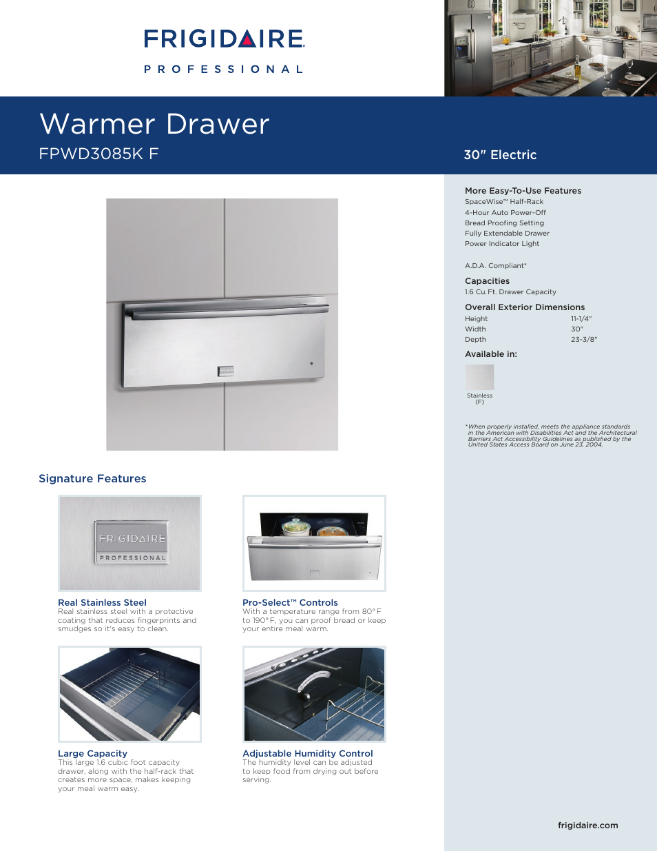 FRIGIDAIRE FPWD3085KF User Manual | 3 pages